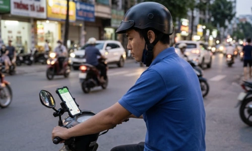 Nỗi lo tài xế xe ôm công nghệ xem điện thoại kẹp ở kính chiếu hậu